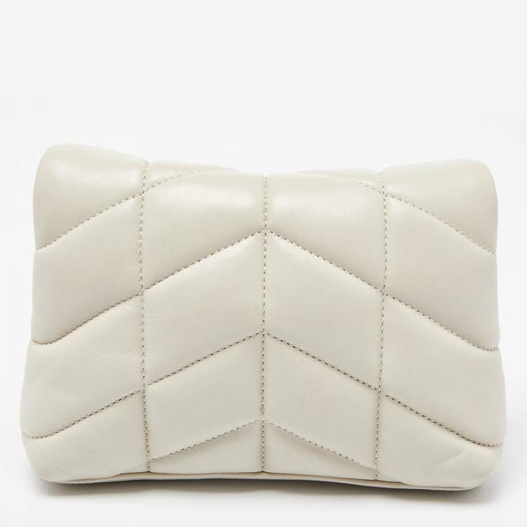Pre Owned Saint Laurent Off White Leather Loulou Monogram Puffer Pouch