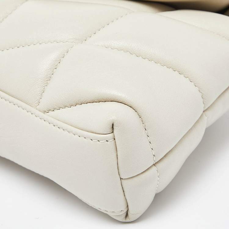 Pre Owned Saint Laurent Off White Leather Loulou Monogram Puffer Pouch