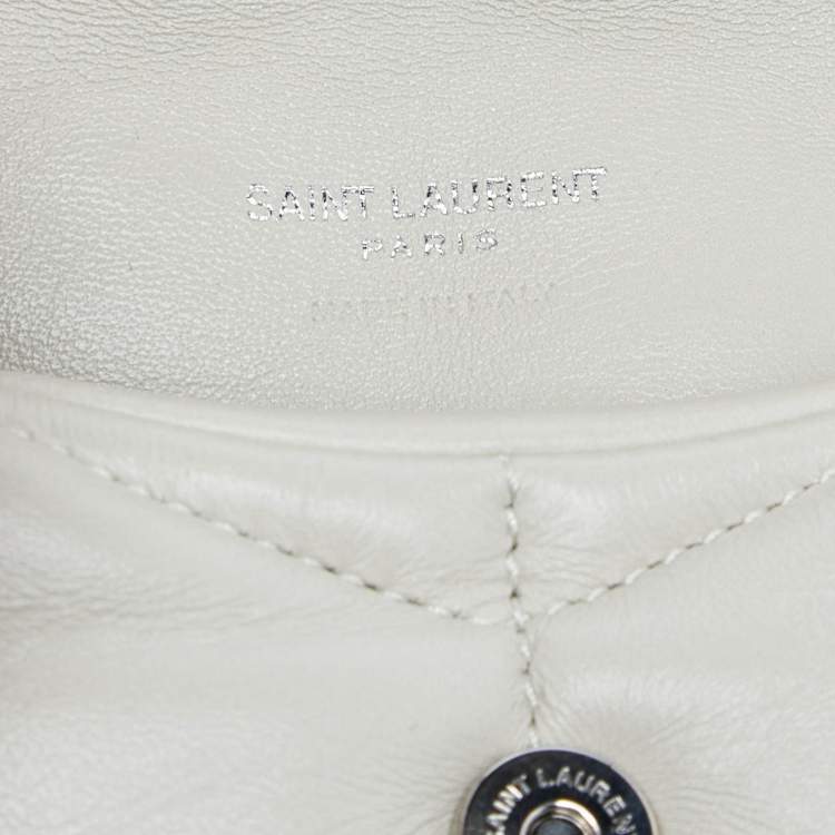 Pre Owned Saint Laurent Off White Leather Loulou Monogram Puffer Pouch