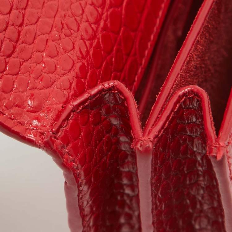 Pre Owned Saint Laurent Red Croc Embossed Leather Medium Sunset Shoulder Bag