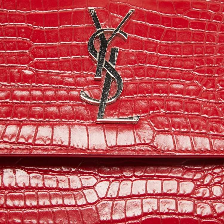 Pre Owned Saint Laurent Red Croc Embossed Leather Medium Sunset Shoulder Bag