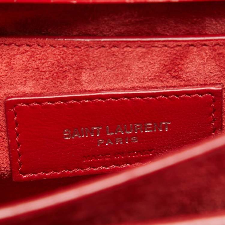Pre Owned Saint Laurent Red Croc Embossed Leather Medium Sunset Shoulder Bag