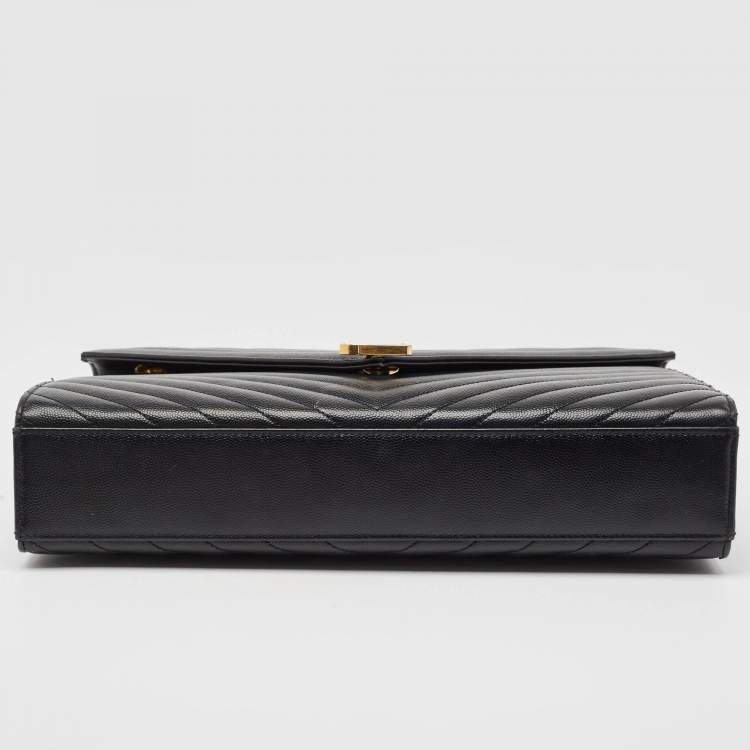 Pre Owned Saint Laurent Black Matelassé Leather Large Monogram Envelope Shoulder Bag