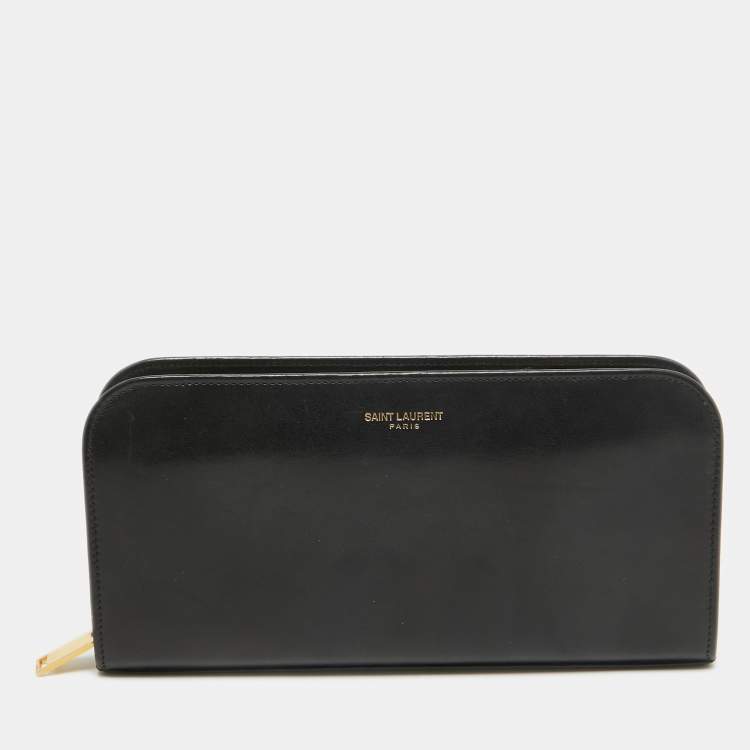 Pre Owned Saint Laurent Black Leather Zip Continental Wallet