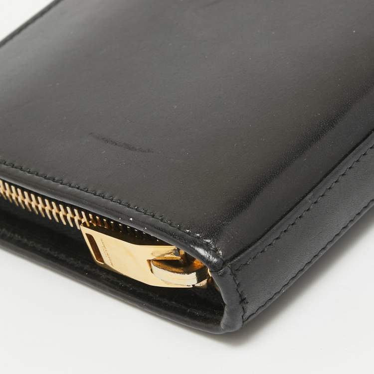 Pre Owned Saint Laurent Black Leather Zip Continental Wallet