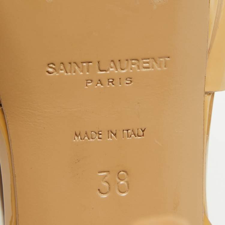 Pre Owned Saint Laurent Beige Patent Leather Tribute Sandals Size 38