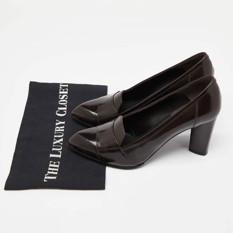 Pre Owned Saint Laurent Paris Brown Leather Pointed Toe Loafer Pumps Size 39