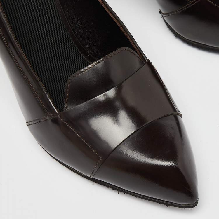 Pre Owned Saint Laurent Paris Brown Leather Pointed Toe Loafer Pumps Size 39