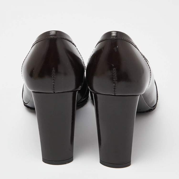Pre Owned Saint Laurent Paris Brown Leather Pointed Toe Loafer Pumps Size 39