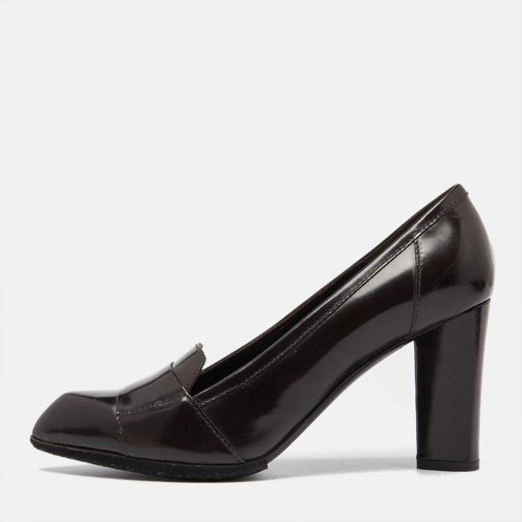 Pre Owned Saint Laurent Paris Brown Leather Pointed Toe Loafer Pumps Size 39