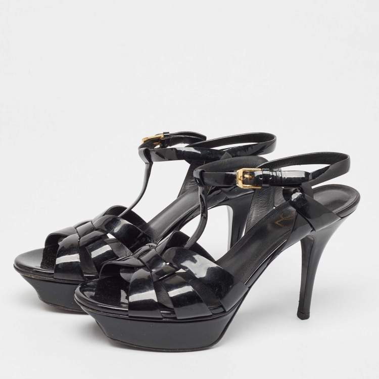 Pre Owned Saint Laurent Black Patent Leather Tribute Sandals Size 38
