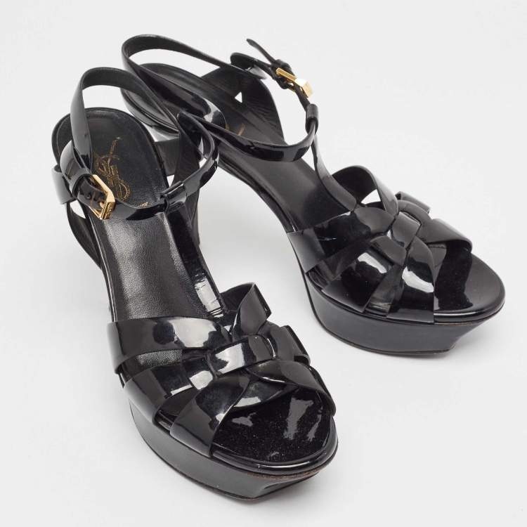 Pre Owned Saint Laurent Black Patent Leather Tribute Sandals Size 38