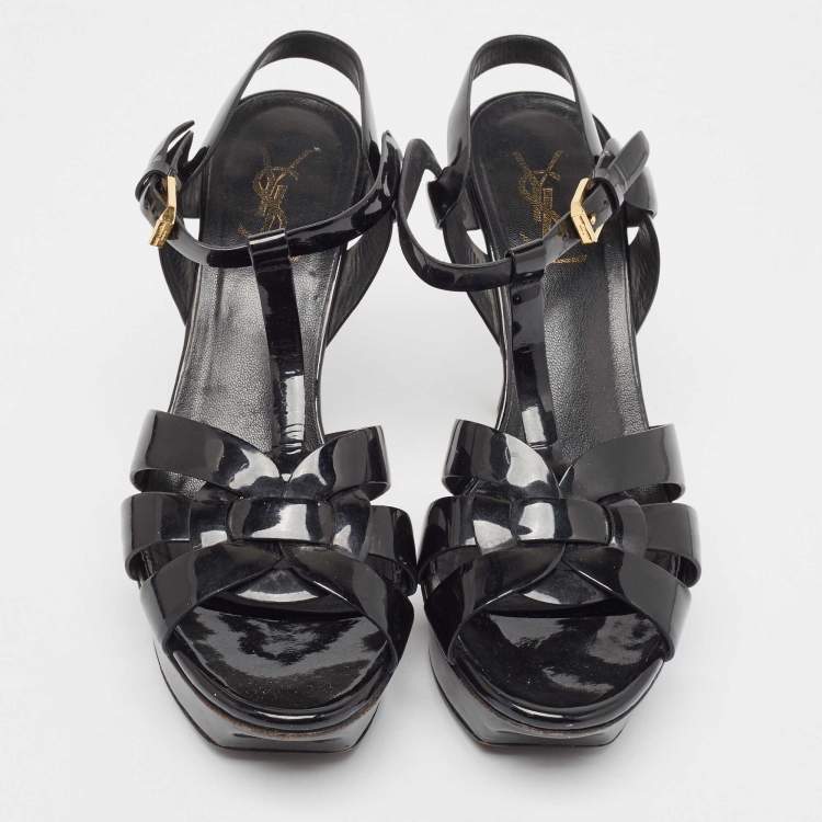 Pre Owned Saint Laurent Black Patent Leather Tribute Sandals Size 38