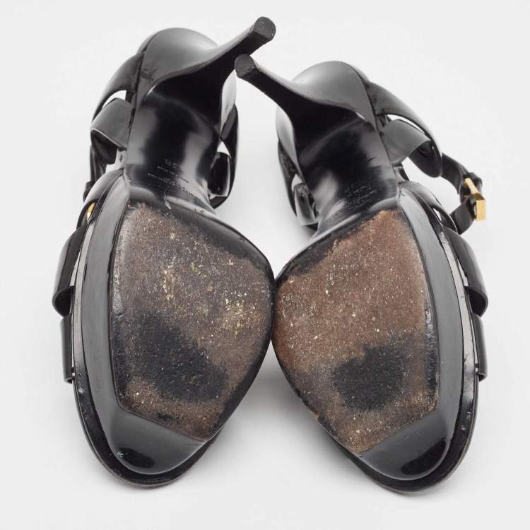 Pre Owned Saint Laurent Black Patent Leather Tribute Sandals Size 38