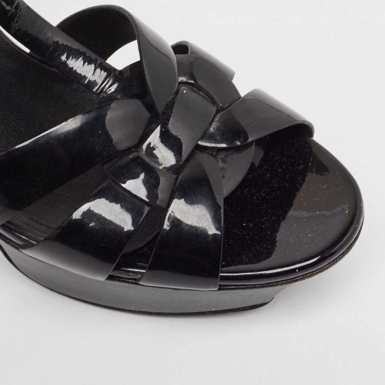 Pre Owned Saint Laurent Black Patent Leather Tribute Sandals Size 38