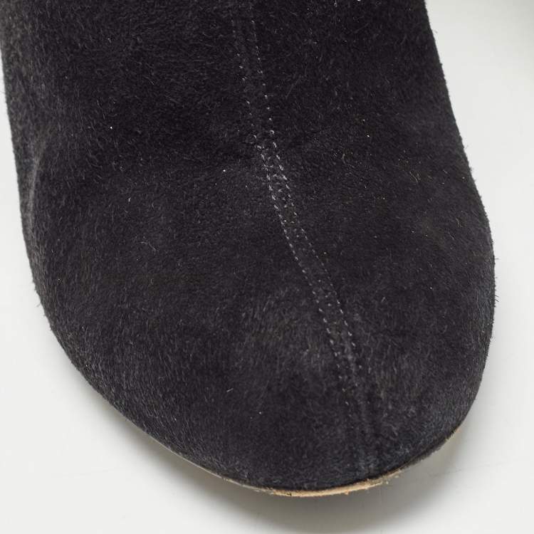 Pre Owned Saint Laurent Black Suede Zip Up Ankle Boots Size 38