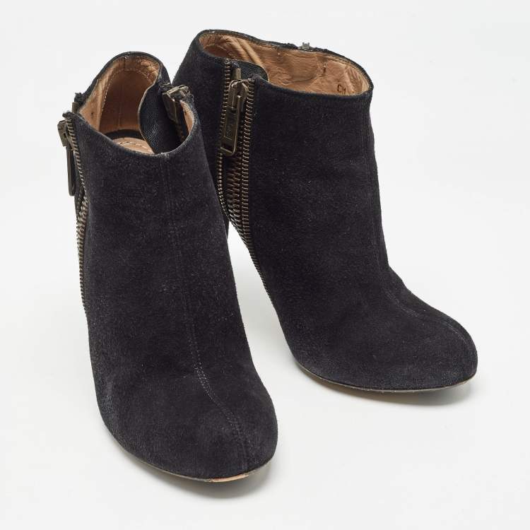 Pre Owned Saint Laurent Black Suede Zip Up Ankle Boots Size 38