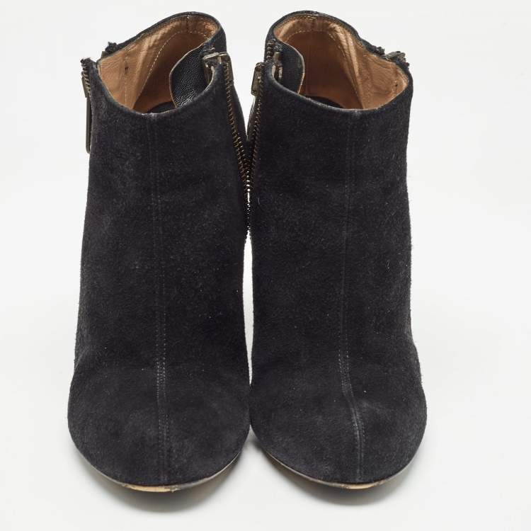 Pre Owned Saint Laurent Black Suede Zip Up Ankle Boots Size 38