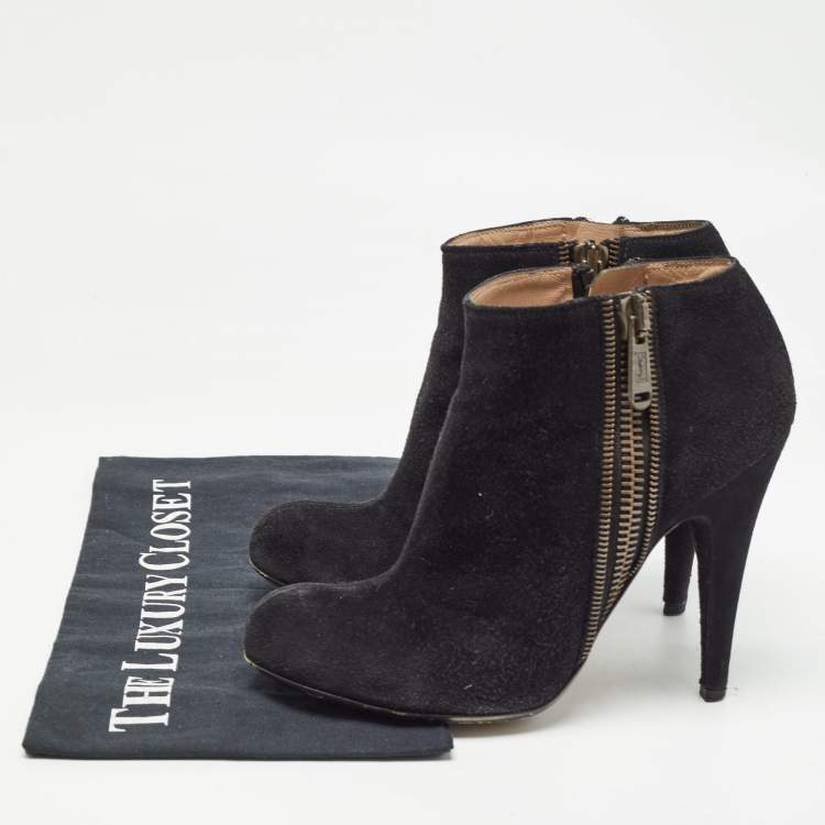 Pre Owned Saint Laurent Black Suede Zip Up Ankle Boots Size 38