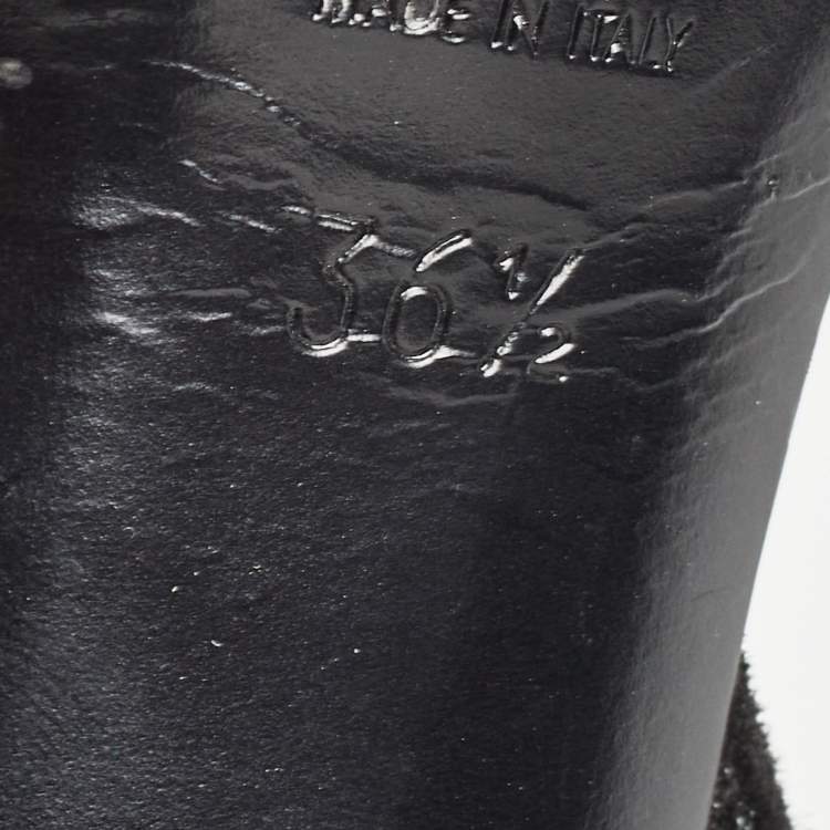 Pre Owned Saint Laurent Black Glitter Suede Tribute Sandals Size 36.5
