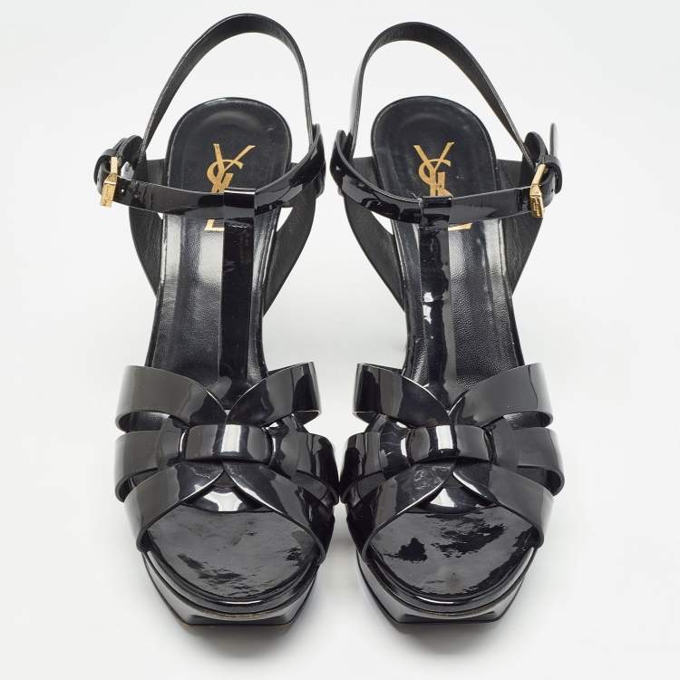 Pre Owned Saint Laurent Black Patent Leather Tribute Sandals Size 40