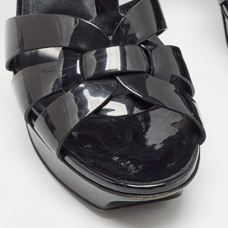 Pre Owned Saint Laurent Black Patent Leather Tribute Sandals Size 40