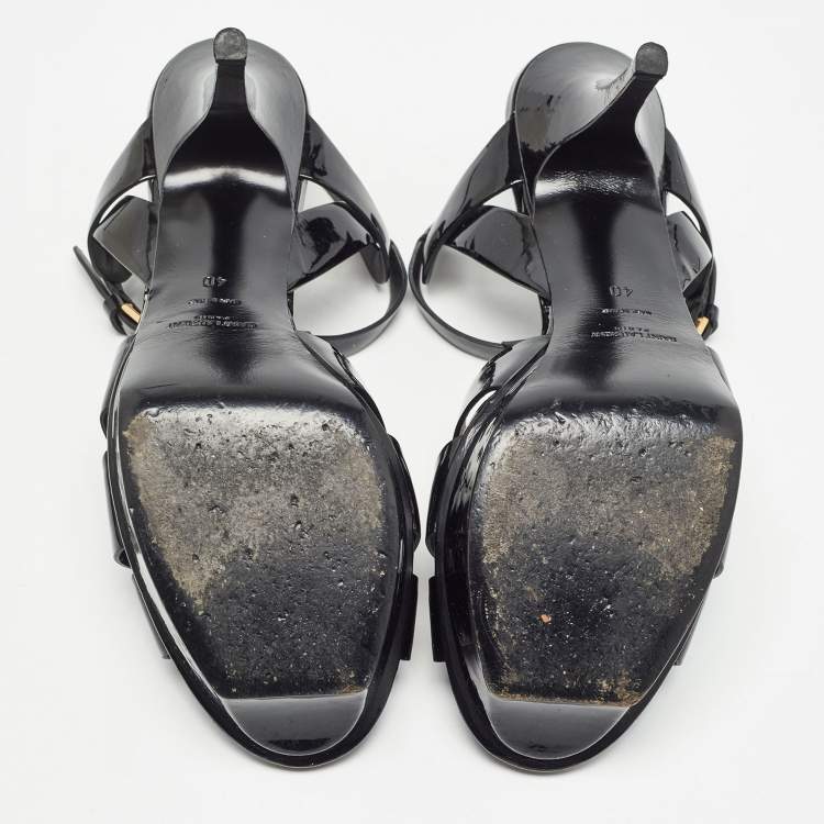 Pre Owned Saint Laurent Black Patent Leather Tribute Sandals Size 40