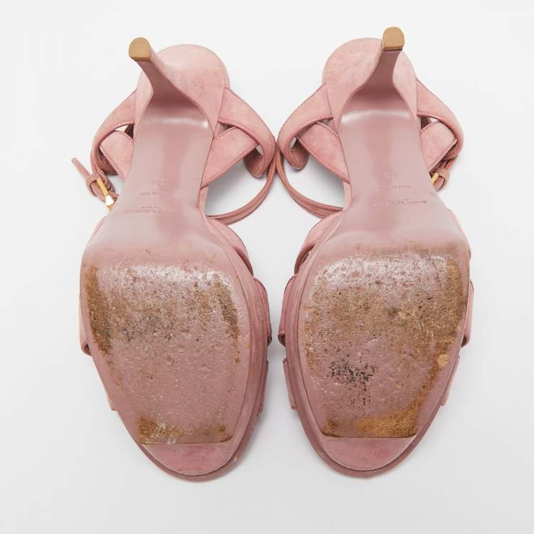Pre Owned Saint Laurent Pink Suede Tribute Sandals Size 38