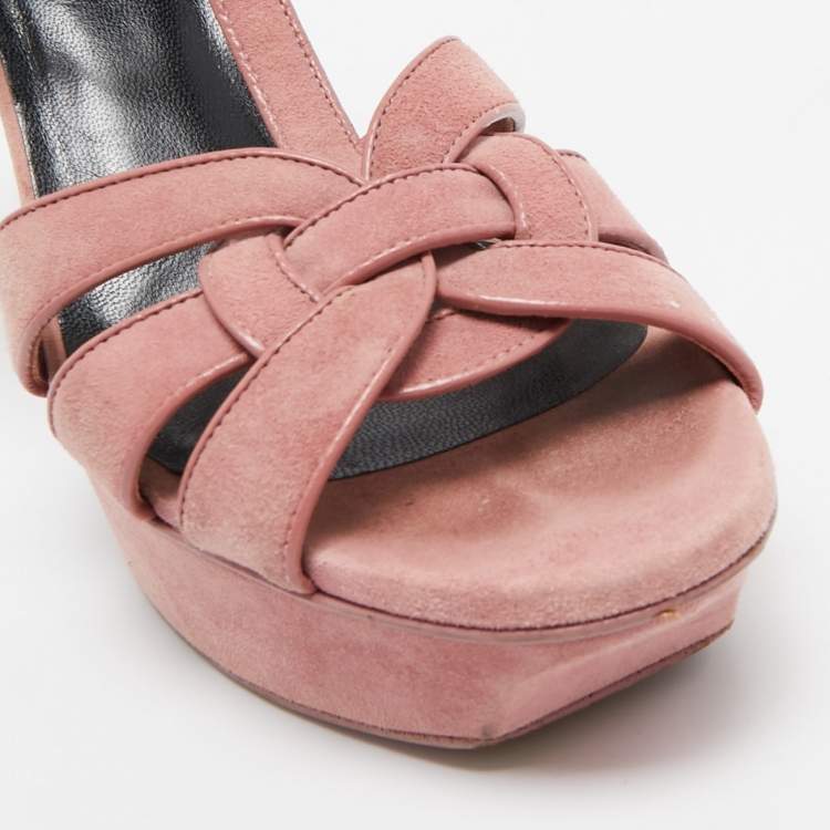 Pre Owned Saint Laurent Pink Suede Tribute Sandals Size 38