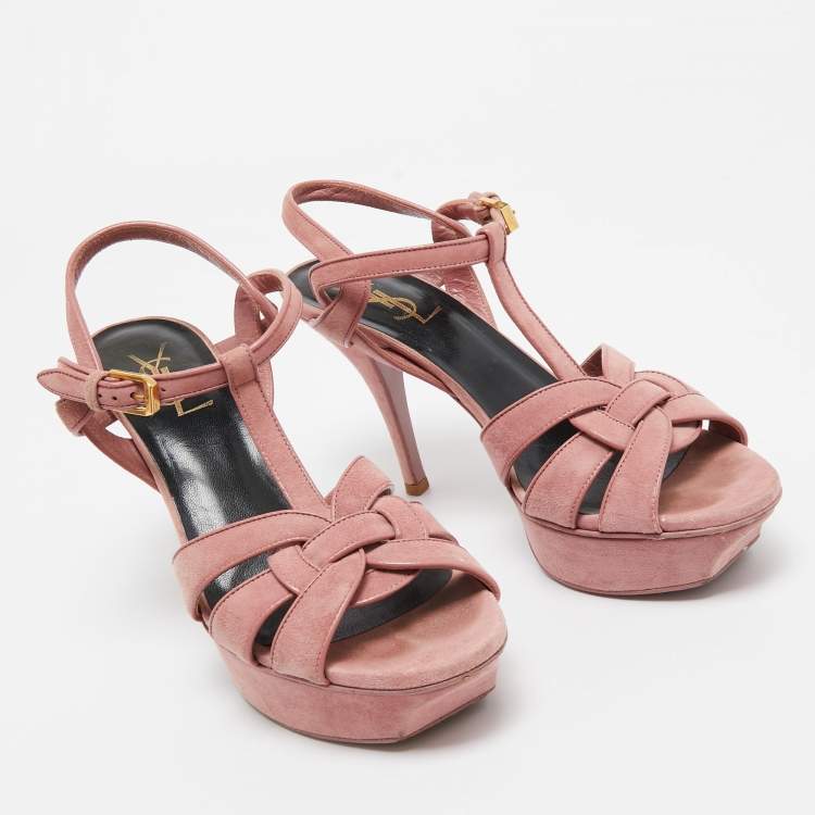 Pre Owned Saint Laurent Pink Suede Tribute Sandals Size 38