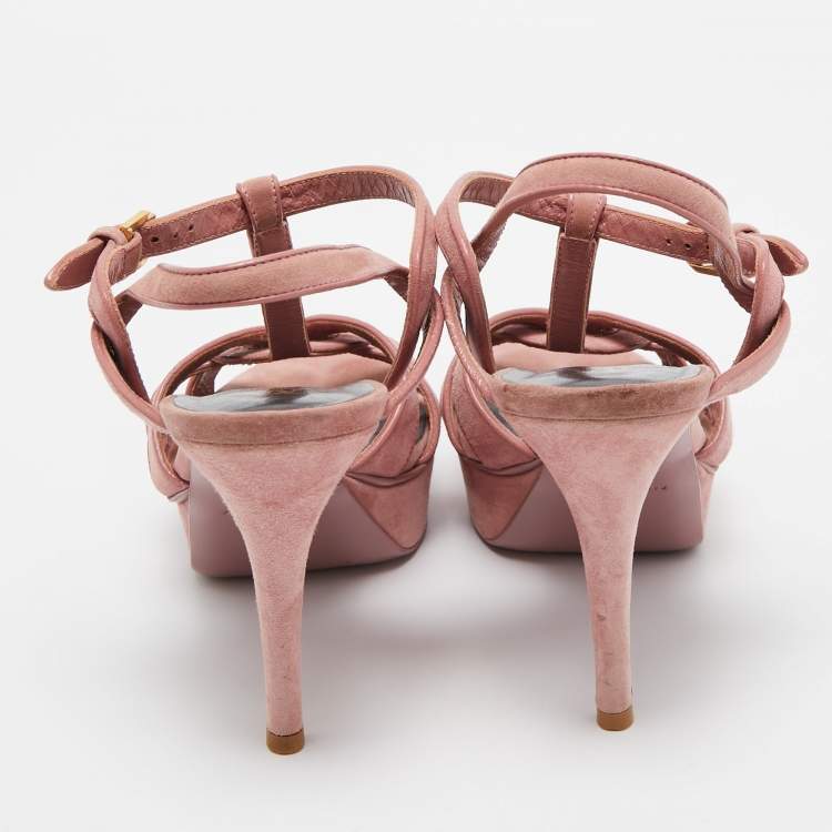 Pre Owned Saint Laurent Pink Suede Tribute Sandals Size 38