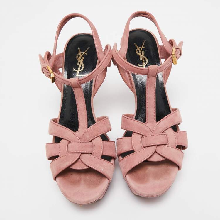 Pre Owned Saint Laurent Pink Suede Tribute Sandals Size 38