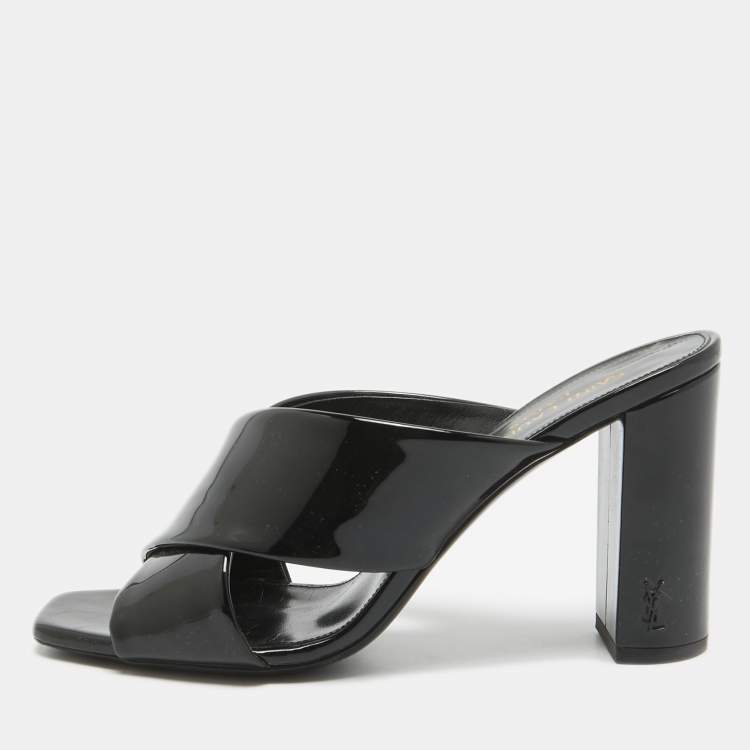 Pre Owned Saint Laurent Black Patent Leather Loulou Slide Sandals Size 37.5