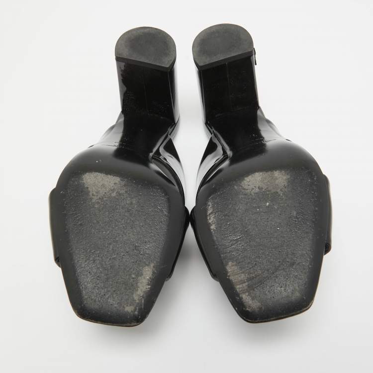 Pre Owned Saint Laurent Black Patent Leather Loulou Slide Sandals Size 37.5