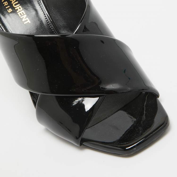 Pre Owned Saint Laurent Black Patent Leather Loulou Slide Sandals Size 37.5