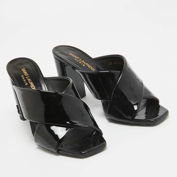Pre Owned Saint Laurent Black Patent Leather Loulou Slide Sandals Size 37.5