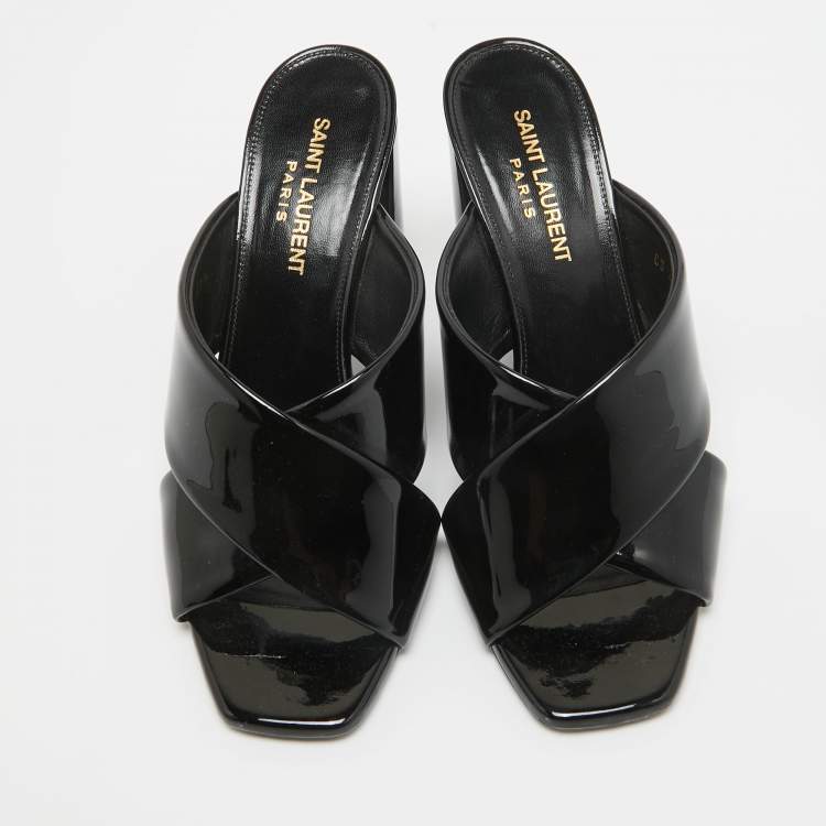 Pre Owned Saint Laurent Black Patent Leather Loulou Slide Sandals Size 37.5