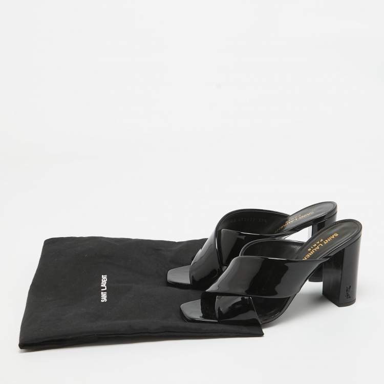 Pre Owned Saint Laurent Black Patent Leather Loulou Slide Sandals Size 37.5