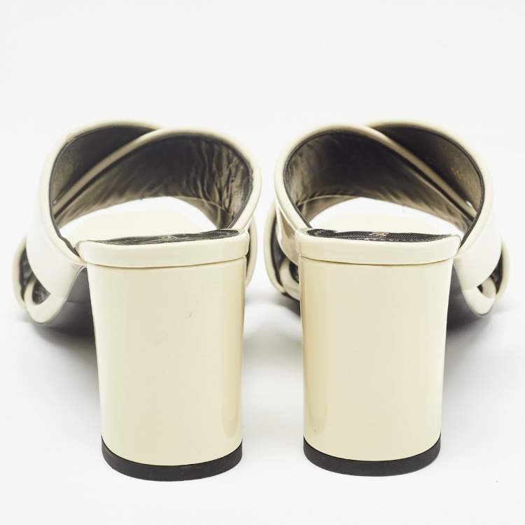 Pre Owned Saint Laurent Cream Patent Leather Loulou Slide Sandals Size 37.5