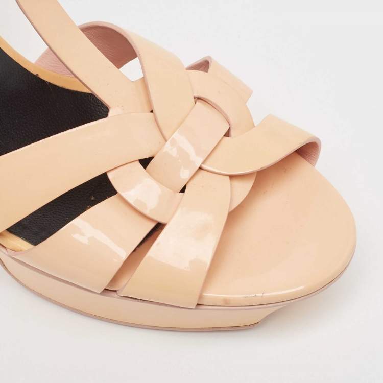 Pre Owned Saint Laurent Peach Pink Patent Leather Tribute Sandals Size 40