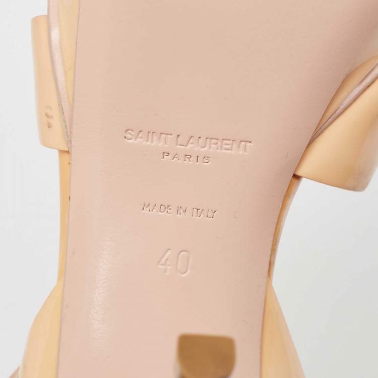 Pre Owned Saint Laurent Peach Pink Patent Leather Tribute Sandals Size 40