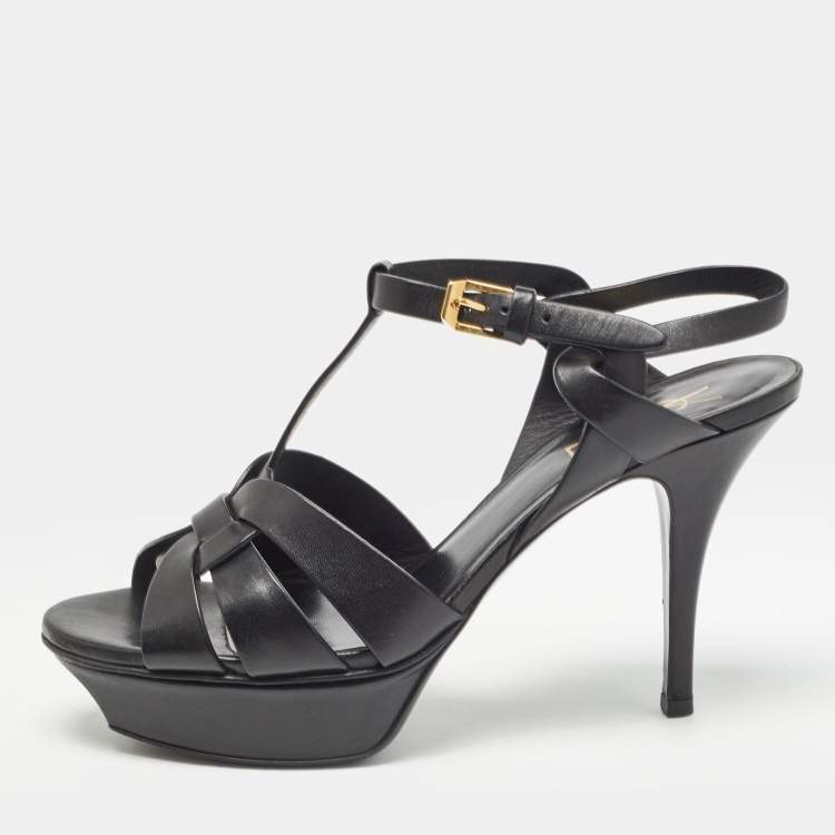 Pre Owned Saint Laurent Black Leather Tribute Sandals Size 38