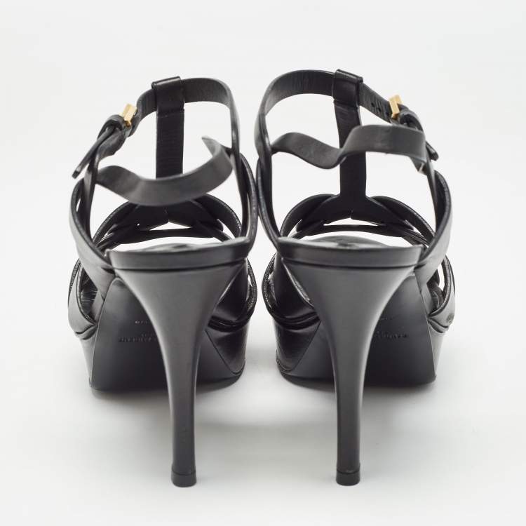 Pre Owned Saint Laurent Black Leather Tribute Sandals Size 38