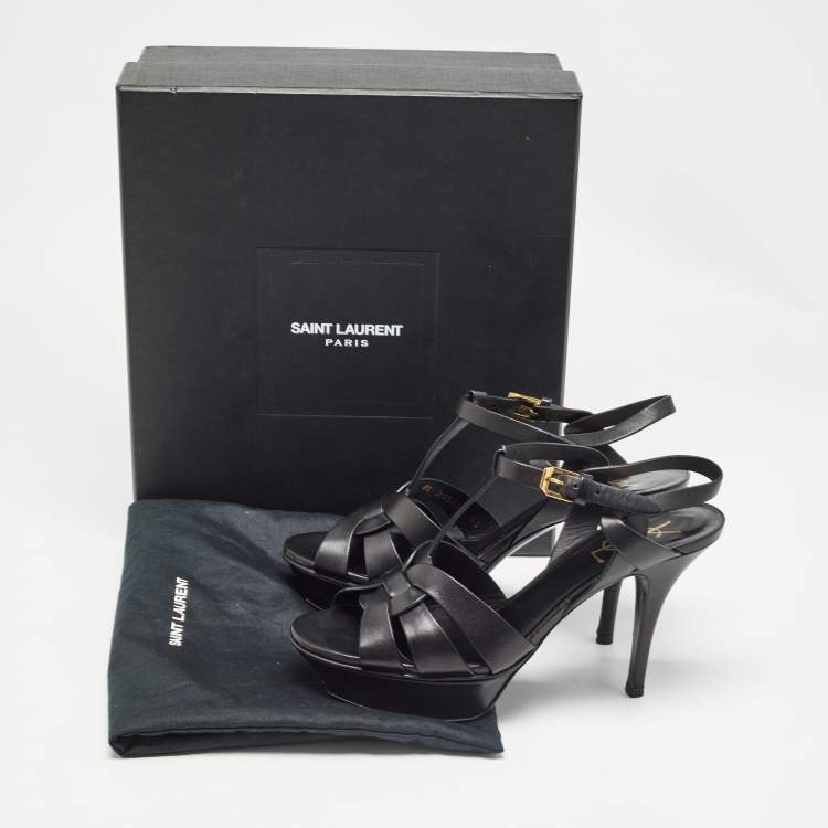 Pre Owned Saint Laurent Black Leather Tribute Sandals Size 38