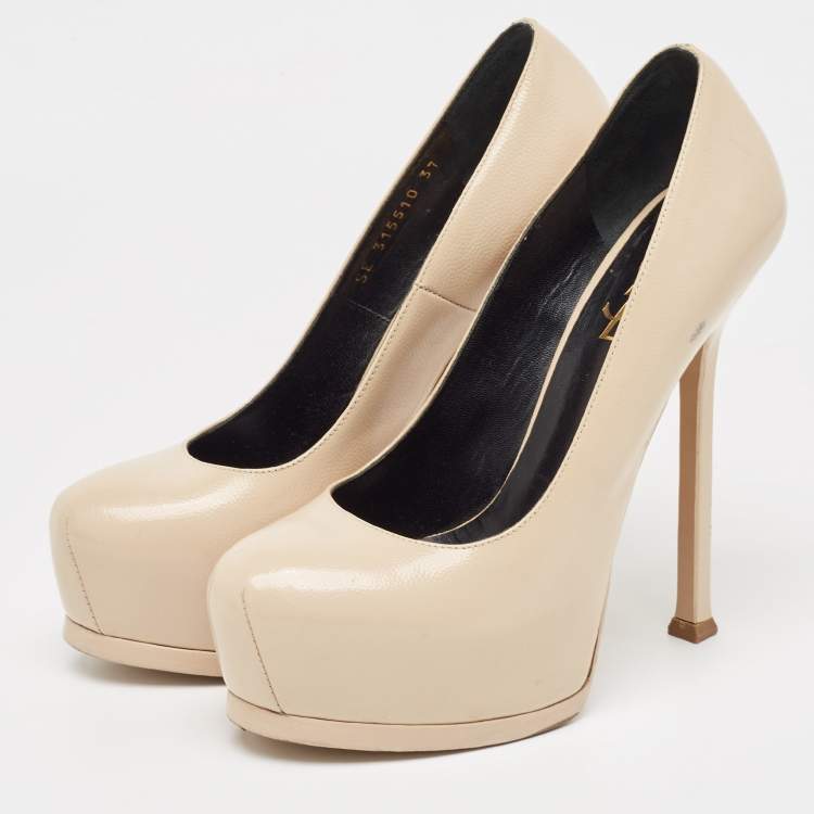 Pre Owned Saint Laurent Beige Leather Tribtoo Pumps Size 37