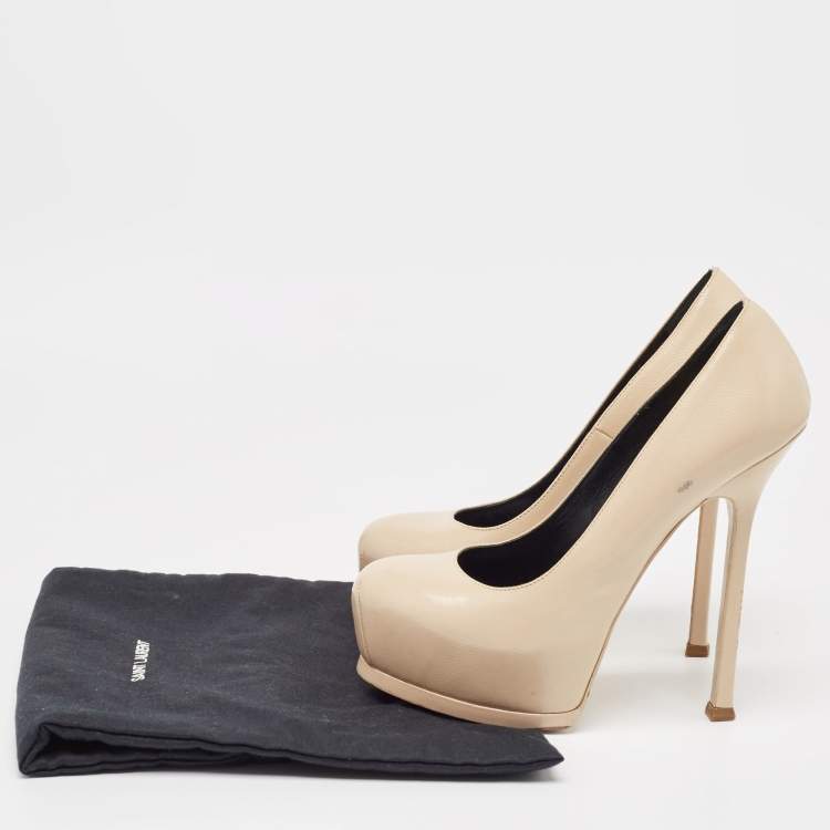 Pre Owned Saint Laurent Beige Leather Tribtoo Pumps Size 37