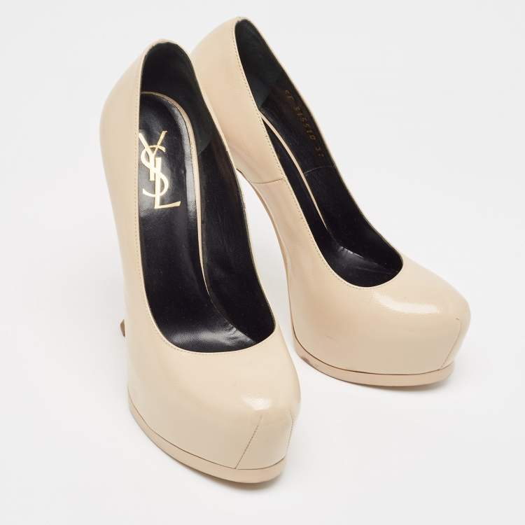 Pre Owned Saint Laurent Beige Leather Tribtoo Pumps Size 37