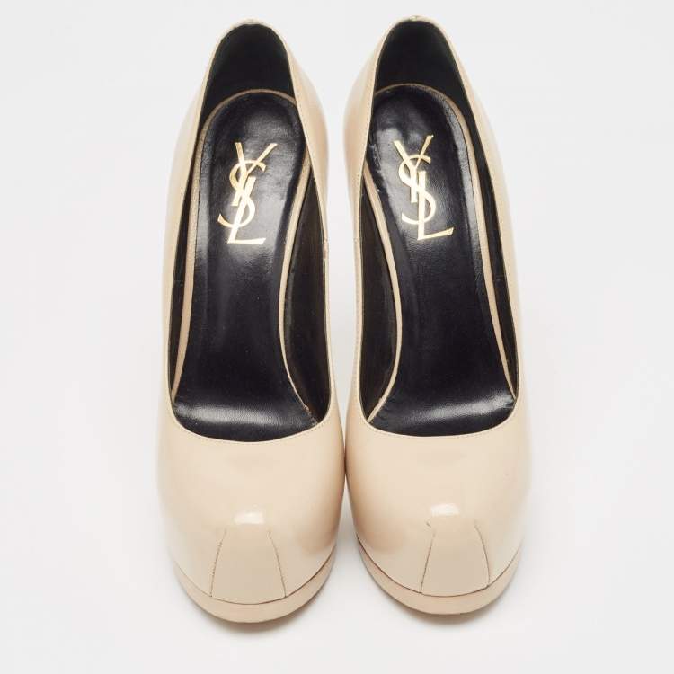 Pre Owned Saint Laurent Beige Leather Tribtoo Pumps Size 37