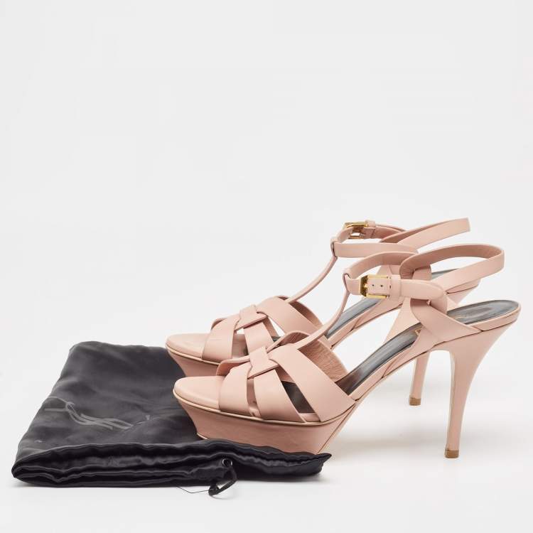 Pre Owned Saint Laurent Light Pink Leather Tribute Sandals Size 39
