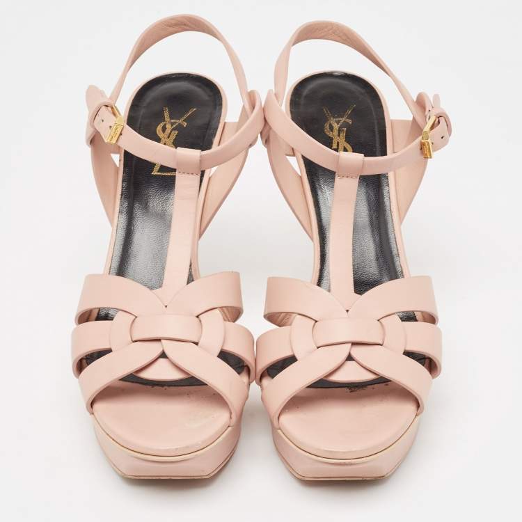 Pre Owned Saint Laurent Light Pink Leather Tribute Sandals Size 39